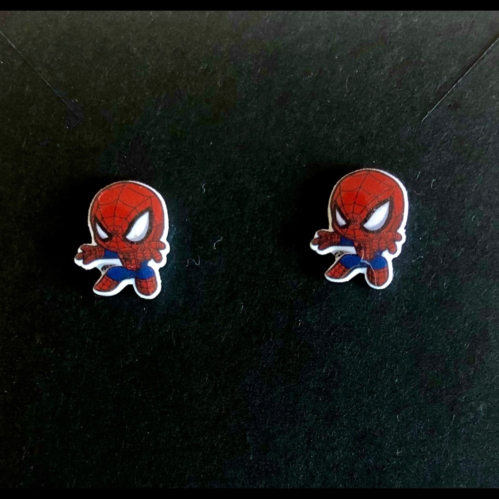 Acrylic Spiderman stud earrings